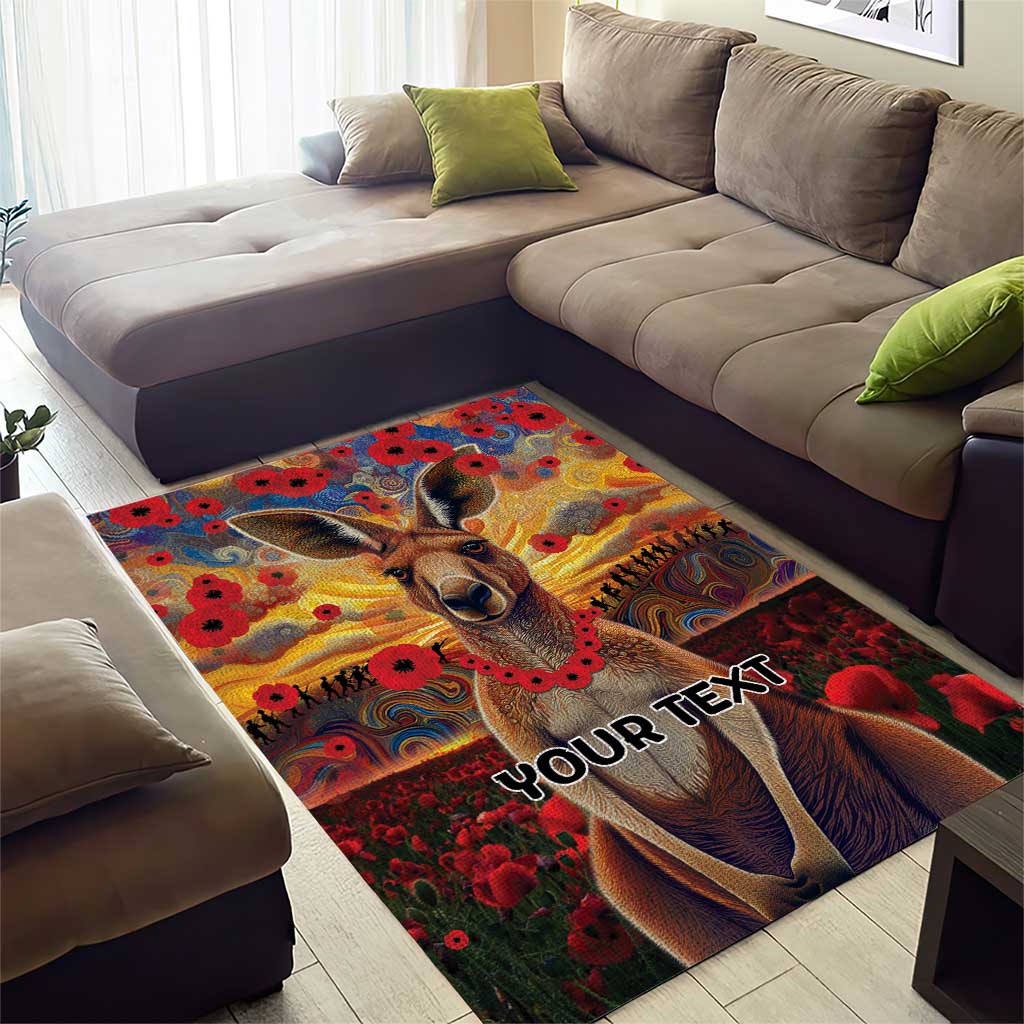 Kangaroo ANZAC Personalised Area Rug Poppy Flowers Aboriginal Dot Painting