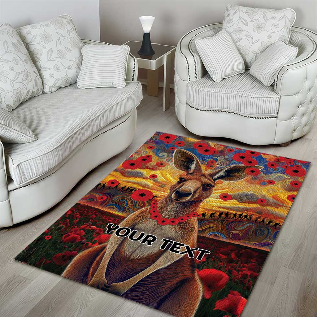 Kangaroo ANZAC Personalised Area Rug Poppy Flowers Aboriginal Dot Painting