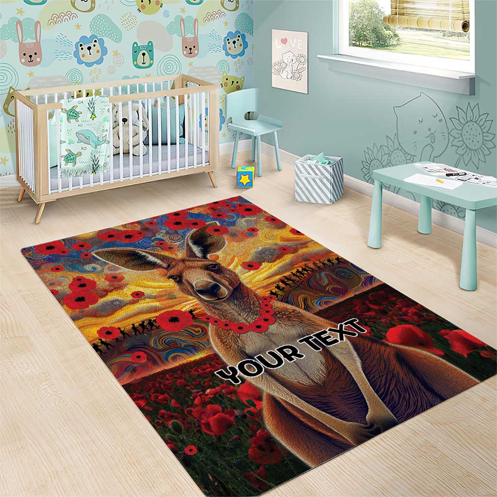 Kangaroo ANZAC Personalised Area Rug Poppy Flowers Aboriginal Dot Painting