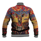 Kangaroo ANZAC Personalised Baseball Jacket Poppy Flowers Aboriginal Dot Painting
