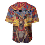 Kangaroo ANZAC Personalised Baseball Jersey Poppy Flowers Aboriginal Dot Painting