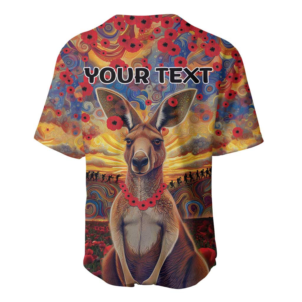 Kangaroo ANZAC Personalised Baseball Jersey Poppy Flowers Aboriginal Dot Painting