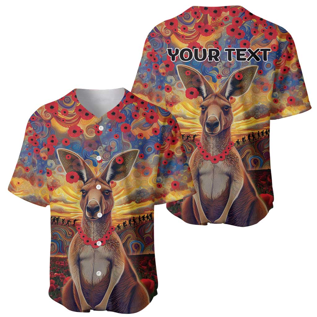 Kangaroo ANZAC Personalised Baseball Jersey Poppy Flowers Aboriginal Dot Painting