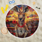 Kangaroo ANZAC Personalised Beach Blanket Poppy Flowers Aboriginal Dot Painting