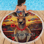 Kangaroo ANZAC Personalised Beach Blanket Poppy Flowers Aboriginal Dot Painting