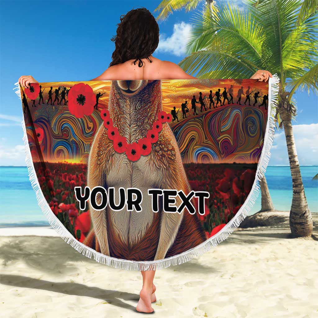 Kangaroo ANZAC Personalised Beach Blanket Poppy Flowers Aboriginal Dot Painting