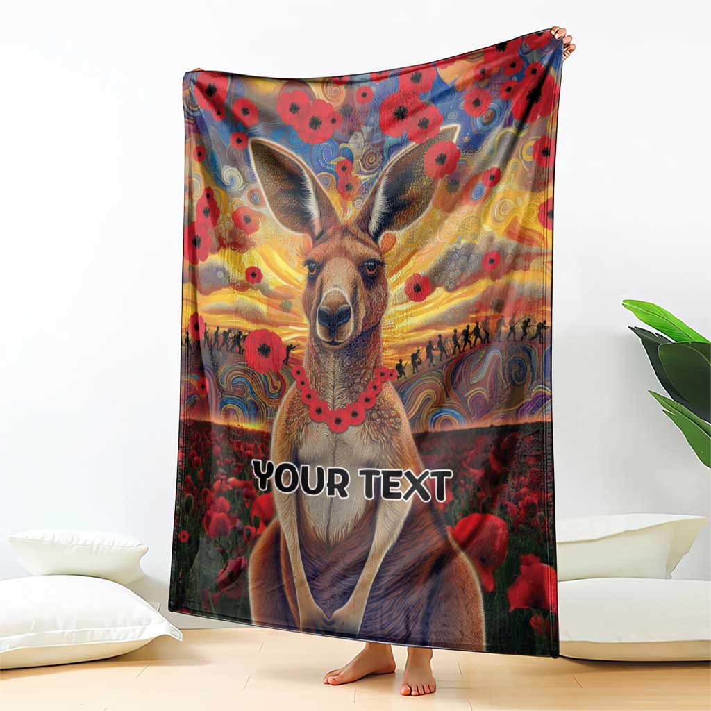 Kangaroo ANZAC Personalised Blanket Poppy Flowers Aboriginal Dot Painting