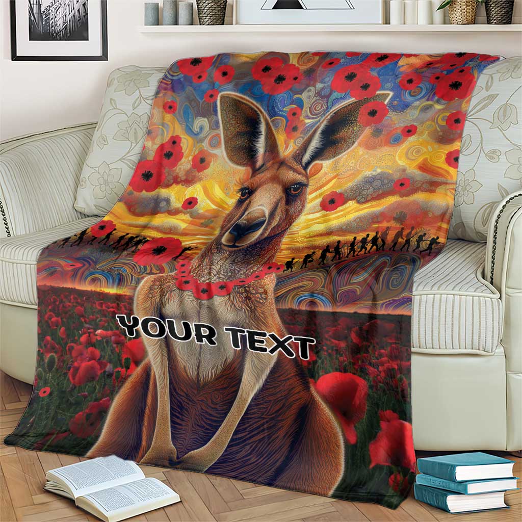 Kangaroo ANZAC Personalised Blanket Poppy Flowers Aboriginal Dot Painting