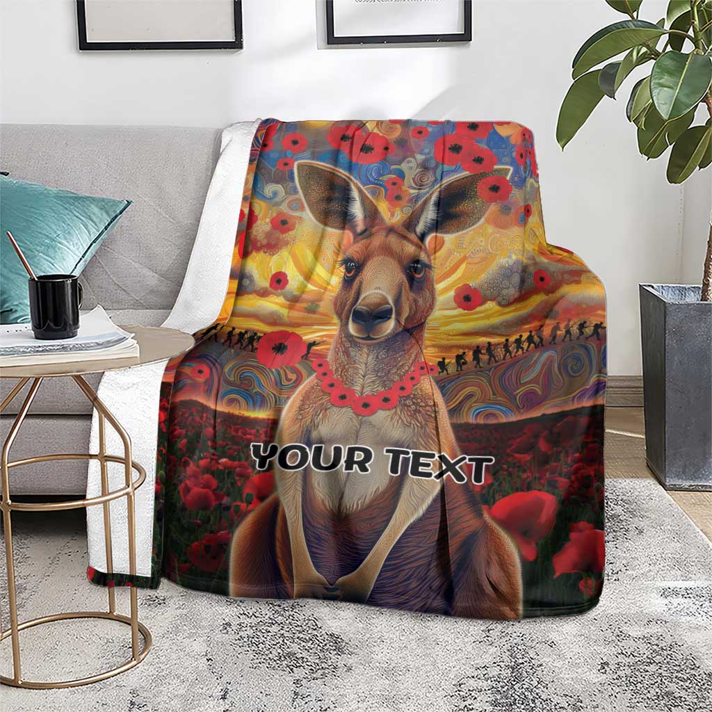 Kangaroo ANZAC Personalised Blanket Poppy Flowers Aboriginal Dot Painting
