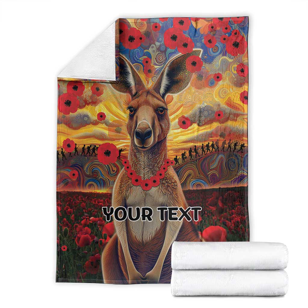 Kangaroo ANZAC Personalised Blanket Poppy Flowers Aboriginal Dot Painting