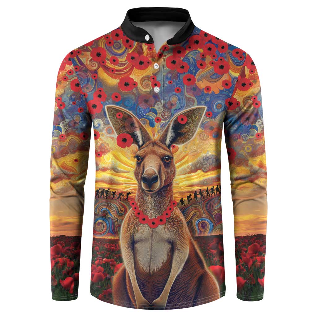 Kangaroo ANZAC Personalised Button Sweatshirt Poppy Flowers Aboriginal Dot Painting