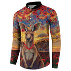 Kangaroo ANZAC Personalised Button Sweatshirt Poppy Flowers Aboriginal Dot Painting