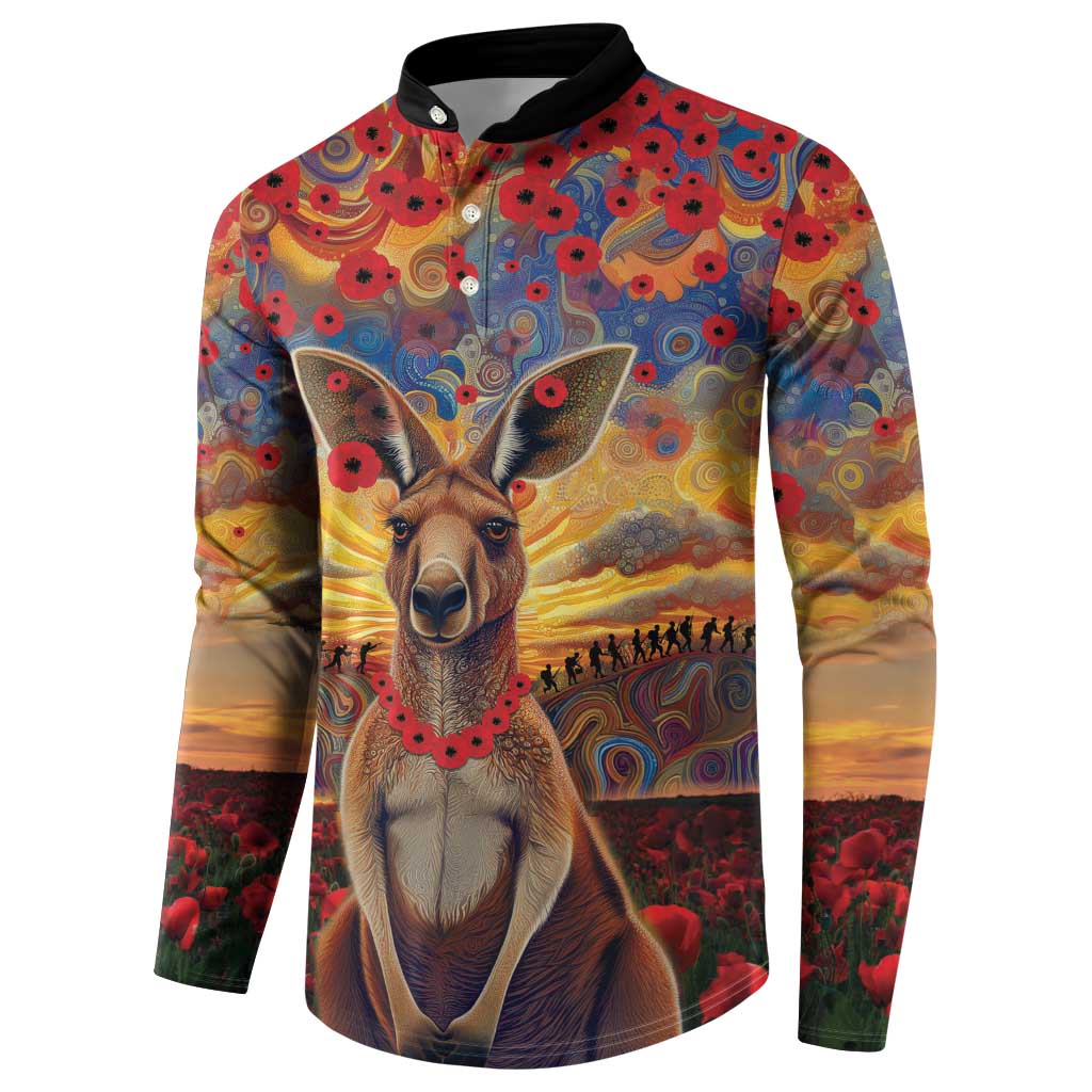 Kangaroo ANZAC Personalised Button Sweatshirt Poppy Flowers Aboriginal Dot Painting