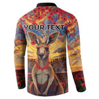 Kangaroo ANZAC Personalised Button Sweatshirt Poppy Flowers Aboriginal Dot Painting