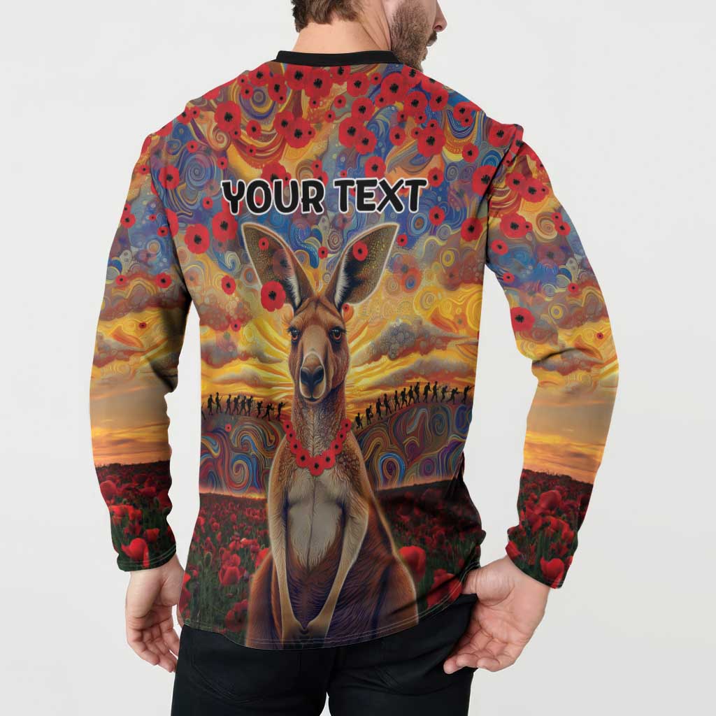 Kangaroo ANZAC Personalised Button Sweatshirt Poppy Flowers Aboriginal Dot Painting