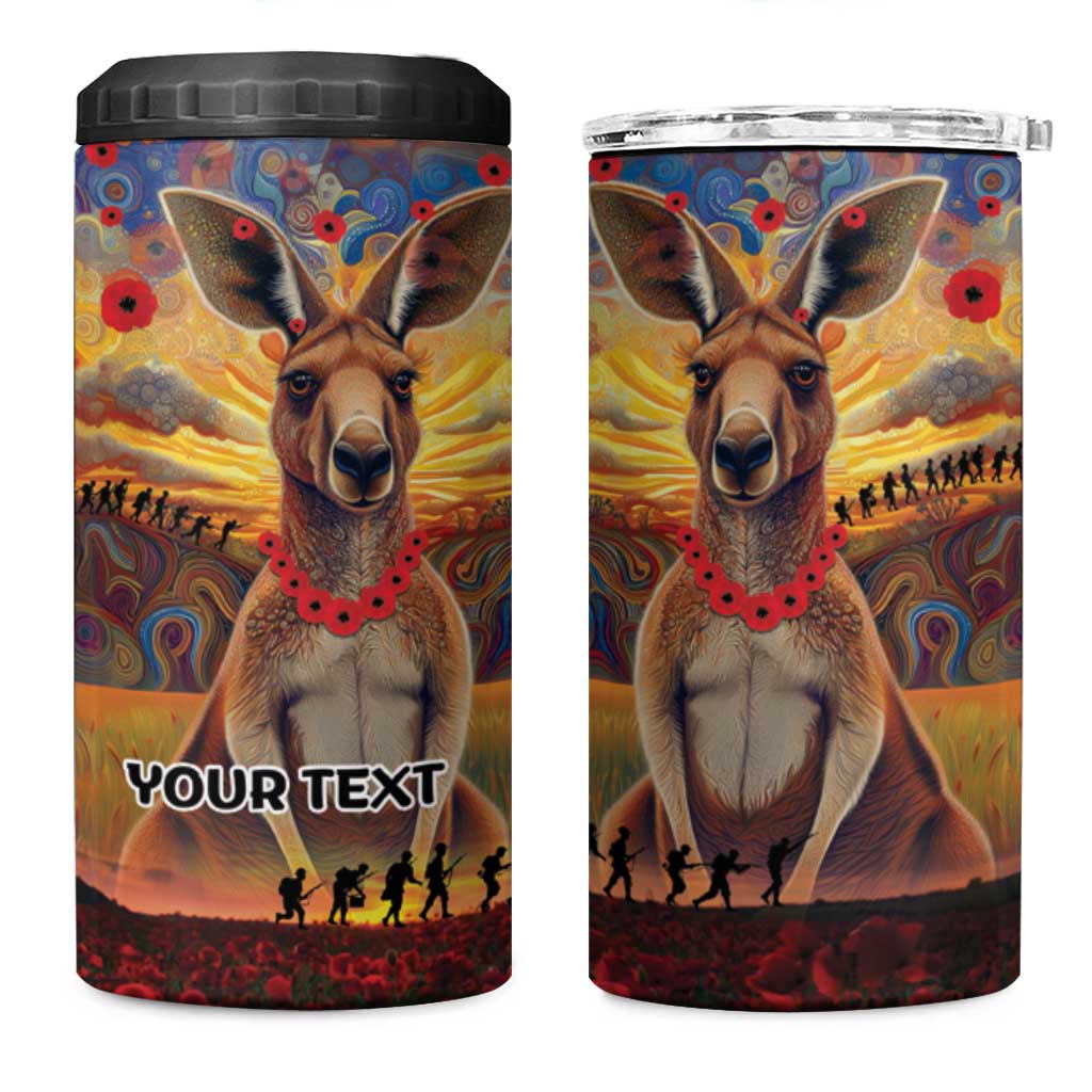 Kangaroo ANZAC Personalised 4 in 1 Can Cooler Tumbler Poppy Flowers Aboriginal Dot Painting