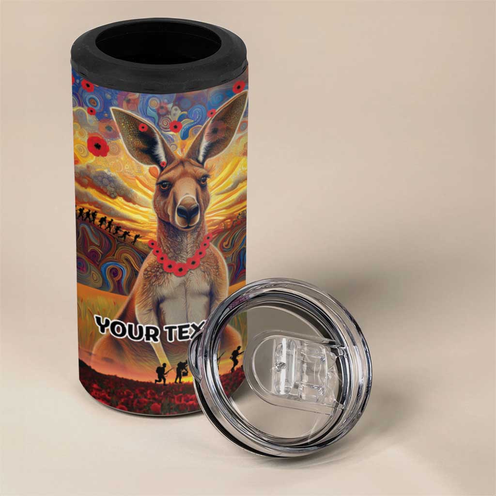 Kangaroo ANZAC Personalised 4 in 1 Can Cooler Tumbler Poppy Flowers Aboriginal Dot Painting