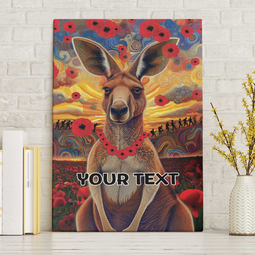 Kangaroo ANZAC Personalised Canvas Wall Art Poppy Flowers Aboriginal Dot Painting