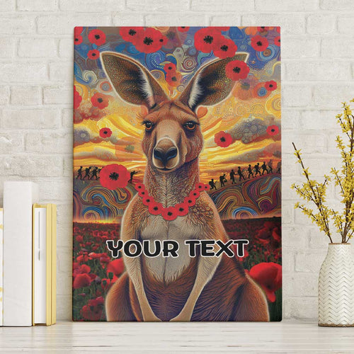 Kangaroo ANZAC Personalised Canvas Wall Art Poppy Flowers Aboriginal Dot Painting