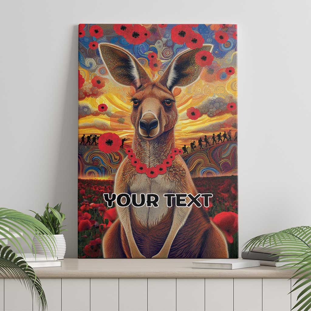 Kangaroo ANZAC Personalised Canvas Wall Art Poppy Flowers Aboriginal Dot Painting