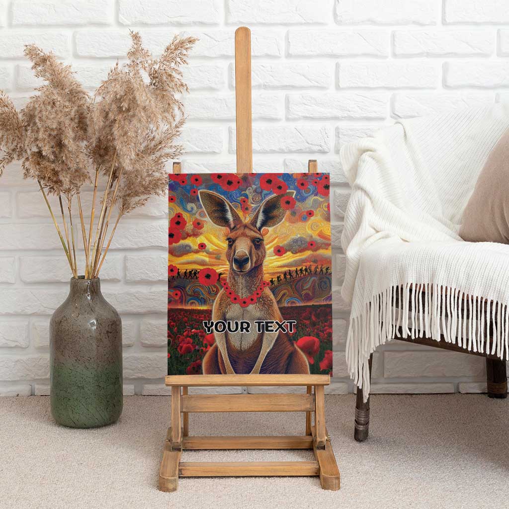 Kangaroo ANZAC Personalised Canvas Wall Art Poppy Flowers Aboriginal Dot Painting
