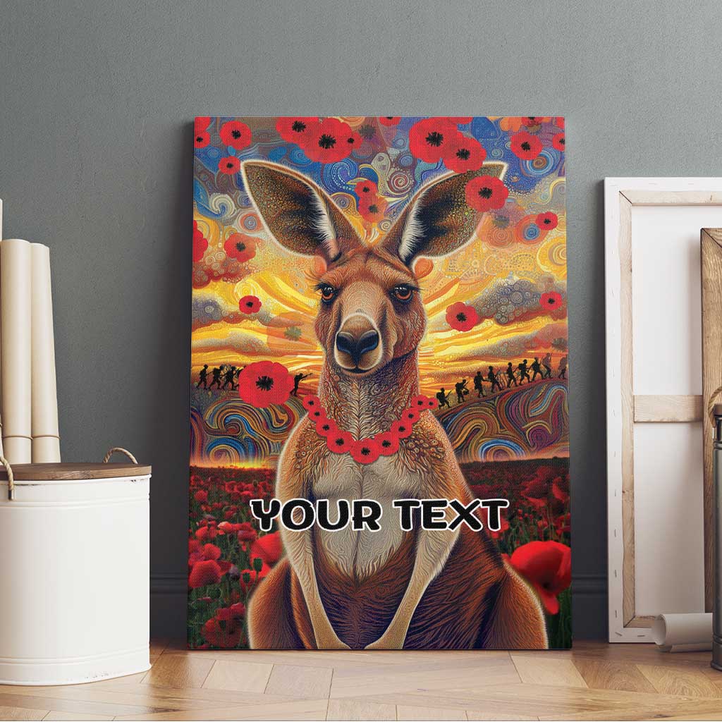 Kangaroo ANZAC Personalised Canvas Wall Art Poppy Flowers Aboriginal Dot Painting