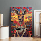 Kangaroo ANZAC Personalised Canvas Wall Art Poppy Flowers Aboriginal Dot Painting