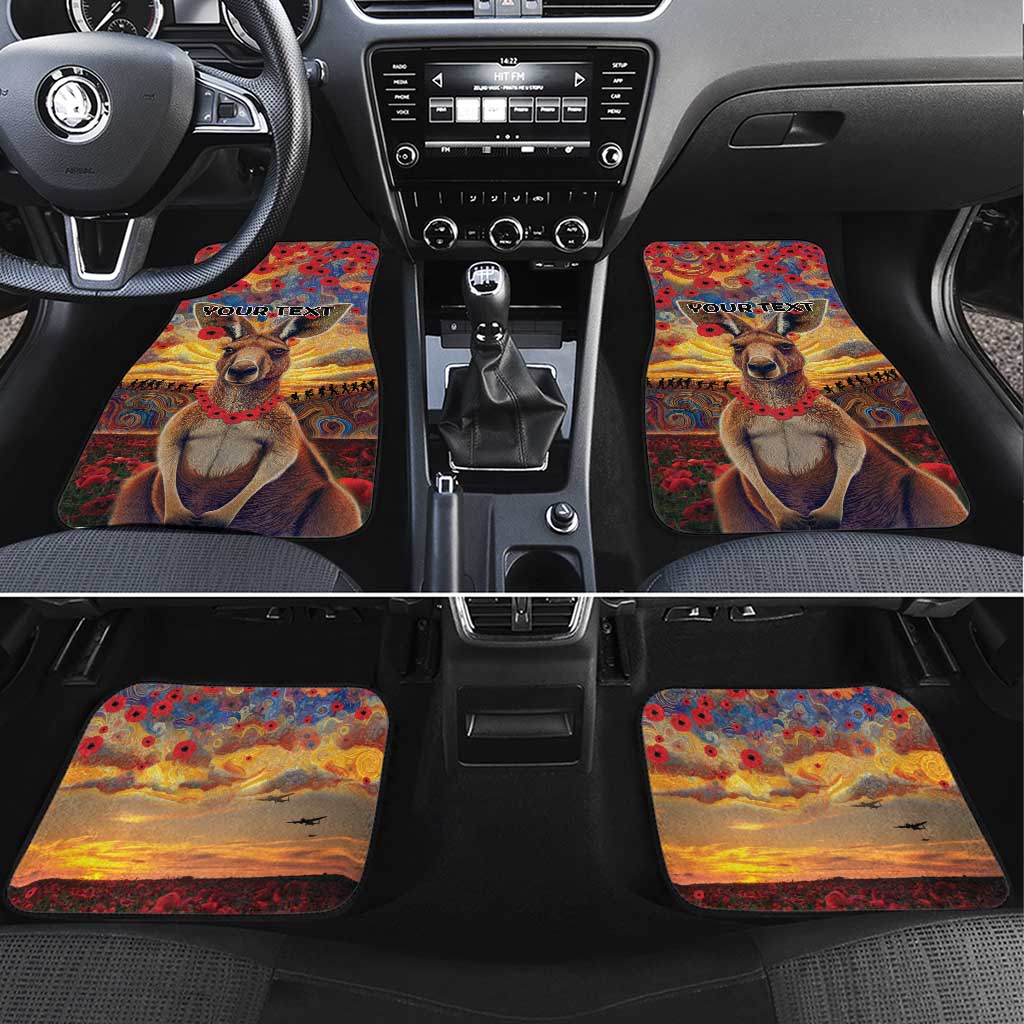 Kangaroo ANZAC Personalised Car Mats Poppy Flowers Aboriginal Dot Painting