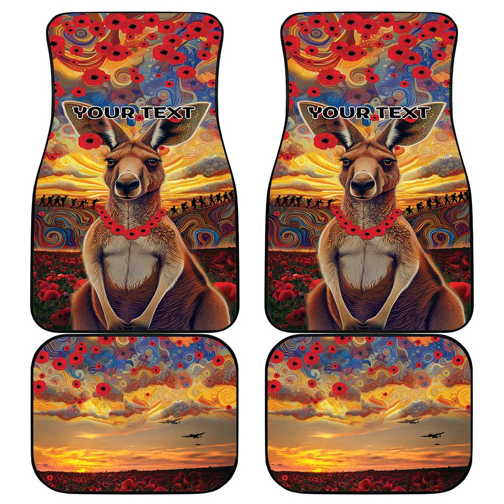 Kangaroo ANZAC Personalised Car Mats Poppy Flowers Aboriginal Dot Painting