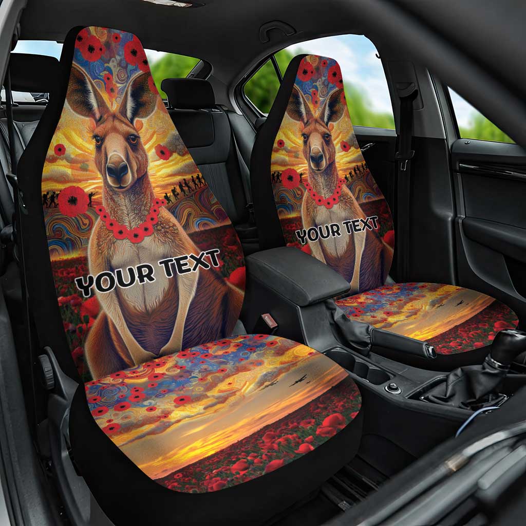 Kangaroo ANZAC Personalised Car Seat Cover Poppy Flowers Aboriginal Dot Painting