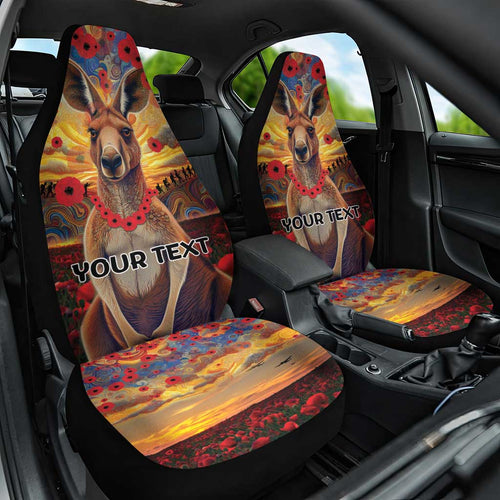 Kangaroo ANZAC Personalised Car Seat Cover Poppy Flowers Aboriginal Dot Painting