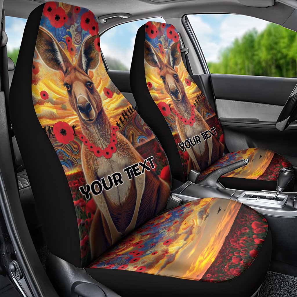 Kangaroo ANZAC Personalised Car Seat Cover Poppy Flowers Aboriginal Dot Painting