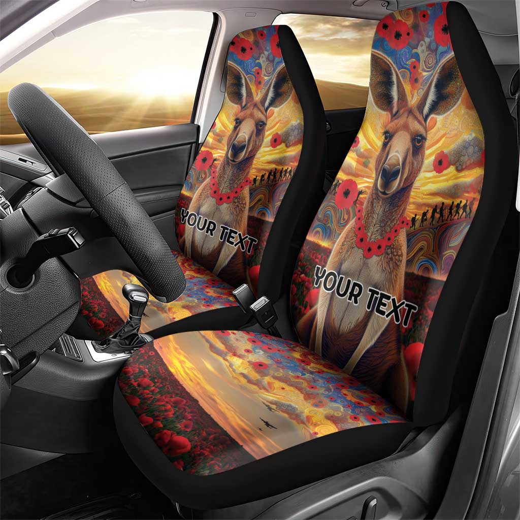 Kangaroo ANZAC Personalised Car Seat Cover Poppy Flowers Aboriginal Dot Painting