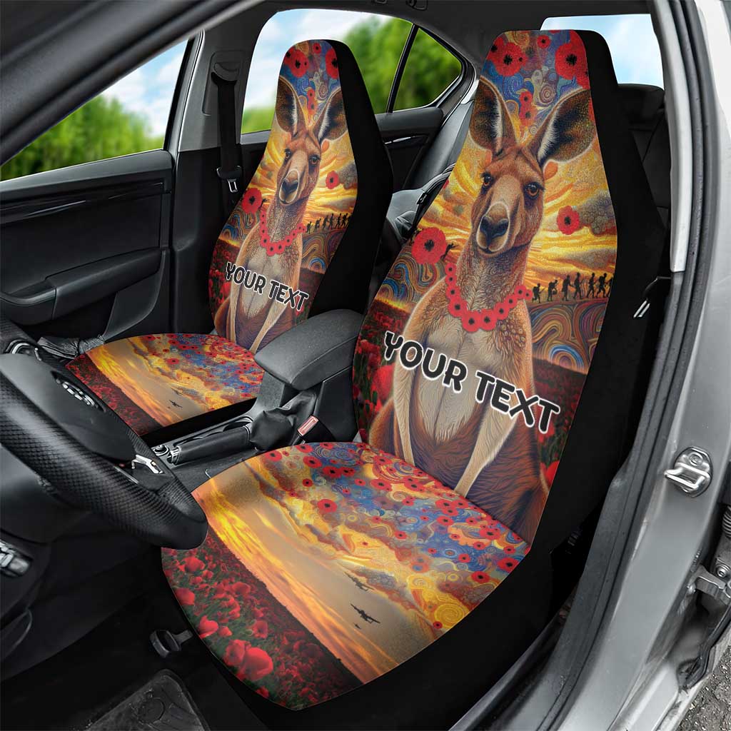 Kangaroo ANZAC Personalised Car Seat Cover Poppy Flowers Aboriginal Dot Painting