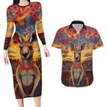 Kangaroo ANZAC Personalised Couples Matching Long Sleeve Bodycon Dress and Hawaiian Shirt Poppy Flowers Aboriginal Dot Painting