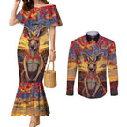 Kangaroo ANZAC Personalised Couples Matching Mermaid Dress and Long Sleeve Button Shirt Poppy Flowers Aboriginal Dot Painting