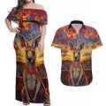 Kangaroo ANZAC Personalised Couples Matching Off Shoulder Maxi Dress and Hawaiian Shirt Poppy Flowers Aboriginal Dot Painting