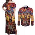 Kangaroo ANZAC Personalised Couples Matching Off Shoulder Maxi Dress and Long Sleeve Button Shirt Poppy Flowers Aboriginal Dot Painting