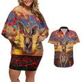 Kangaroo ANZAC Personalised Couples Matching Off Shoulder Short Dress and Hawaiian Shirt Poppy Flowers Aboriginal Dot Painting
