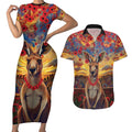 Kangaroo ANZAC Personalised Couples Matching Short Sleeve Bodycon Dress and Hawaiian Shirt Poppy Flowers Aboriginal Dot Painting