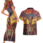 Kangaroo ANZAC Personalised Couples Matching Short Sleeve Bodycon Dress and Hawaiian Shirt Poppy Flowers Aboriginal Dot Painting