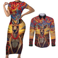 Kangaroo ANZAC Personalised Couples Matching Short Sleeve Bodycon Dress and Long Sleeve Button Shirt Poppy Flowers Aboriginal Dot Painting