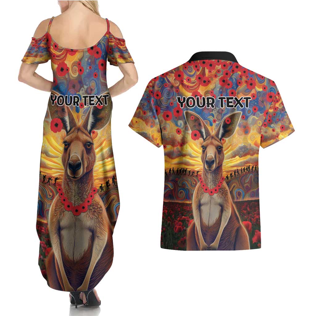Kangaroo ANZAC Personalised Couples Matching Summer Maxi Dress and Hawaiian Shirt Poppy Flowers Aboriginal Dot Painting
