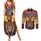 Kangaroo ANZAC Personalised Couples Matching Summer Maxi Dress and Long Sleeve Button Shirt Poppy Flowers Aboriginal Dot Painting