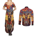Kangaroo ANZAC Personalised Couples Matching Summer Maxi Dress and Long Sleeve Button Shirt Poppy Flowers Aboriginal Dot Painting