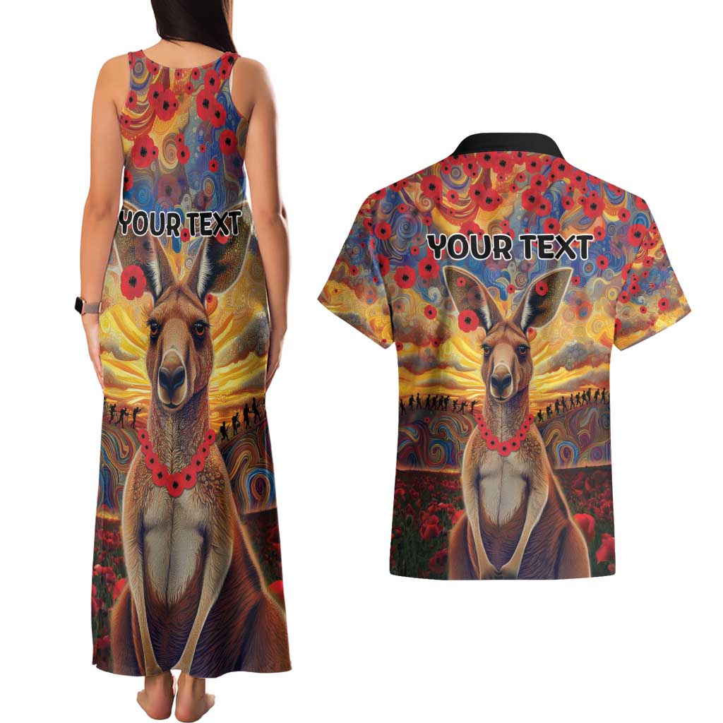Kangaroo ANZAC Personalised Couples Matching Tank Maxi Dress and Hawaiian Shirt Poppy Flowers Aboriginal Dot Painting