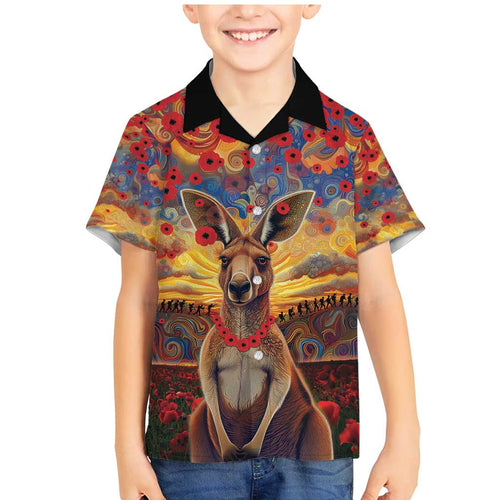 Kangaroo ANZAC Personalised Family Matching Mermaid Dress and Hawaiian Shirt Poppy Flowers Aboriginal Dot Painting