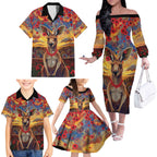 Kangaroo ANZAC Personalised Family Matching Off The Shoulder Long Sleeve Dress and Hawaiian Shirt Poppy Flowers Aboriginal Dot Painting