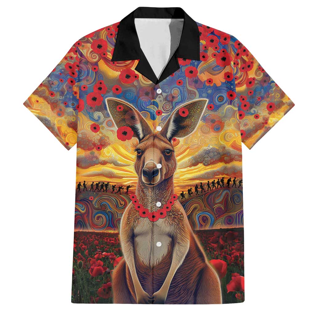 Kangaroo ANZAC Personalised Family Matching Off Shoulder Maxi Dress and Hawaiian Shirt Poppy Flowers Aboriginal Dot Painting