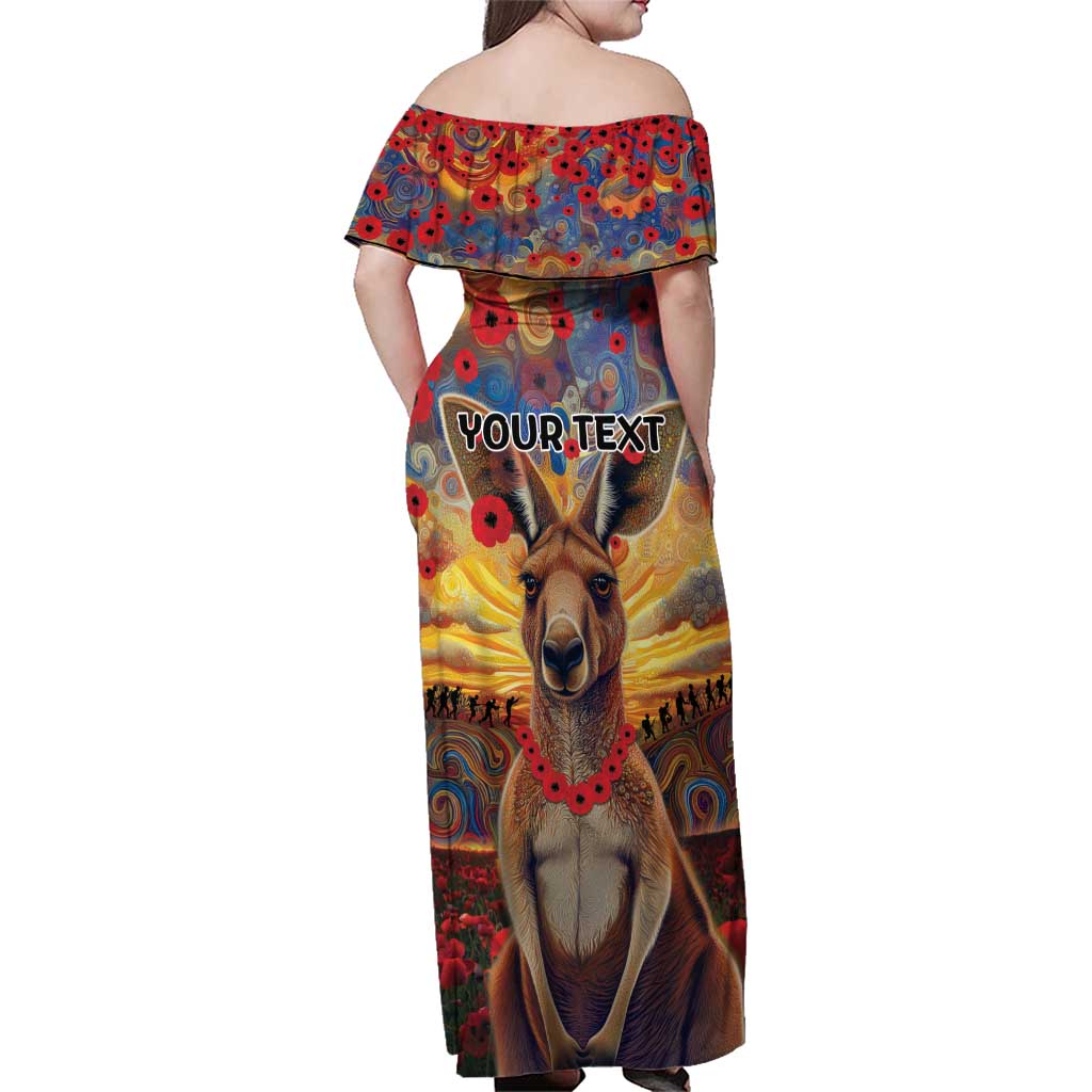 Kangaroo ANZAC Personalised Family Matching Off Shoulder Maxi Dress and Hawaiian Shirt Poppy Flowers Aboriginal Dot Painting